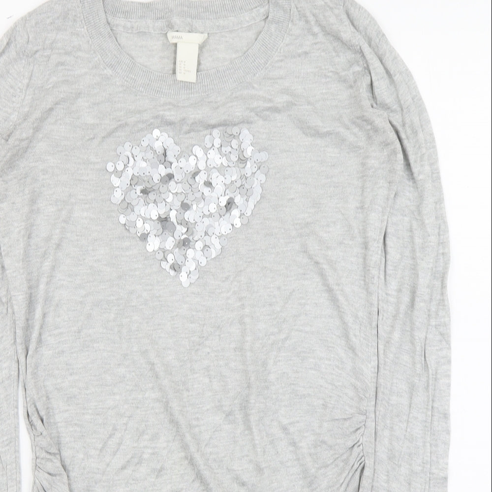 H&M Womens Grey Round Neck Acrylic Pullover Jumper Size M - Love Heart