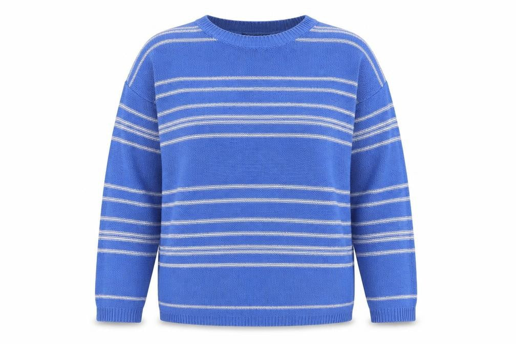 FOREVER 21 Womens Blue Round Neck Striped Cotton Pullover Jumper Size S