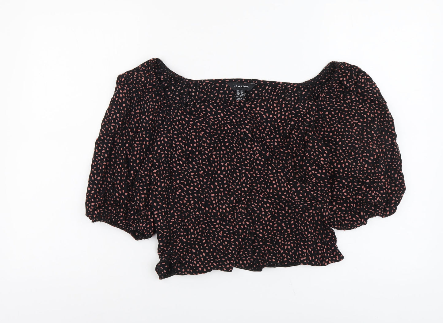 New Look Womens Black Geometric Viscose Cropped Blouse Size 10 Off the Shoulder