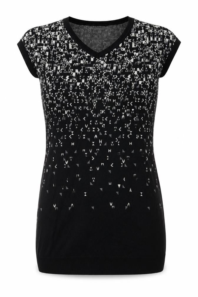 Gap Womens Black Geometric Cotton Shift Size S V-Neck Pullover