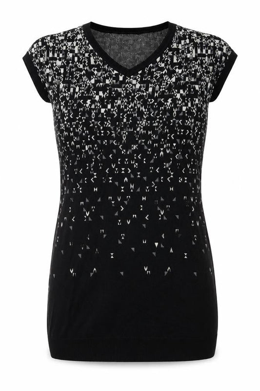Gap Womens Black Geometric Cotton Shift Size S V-Neck Pullover