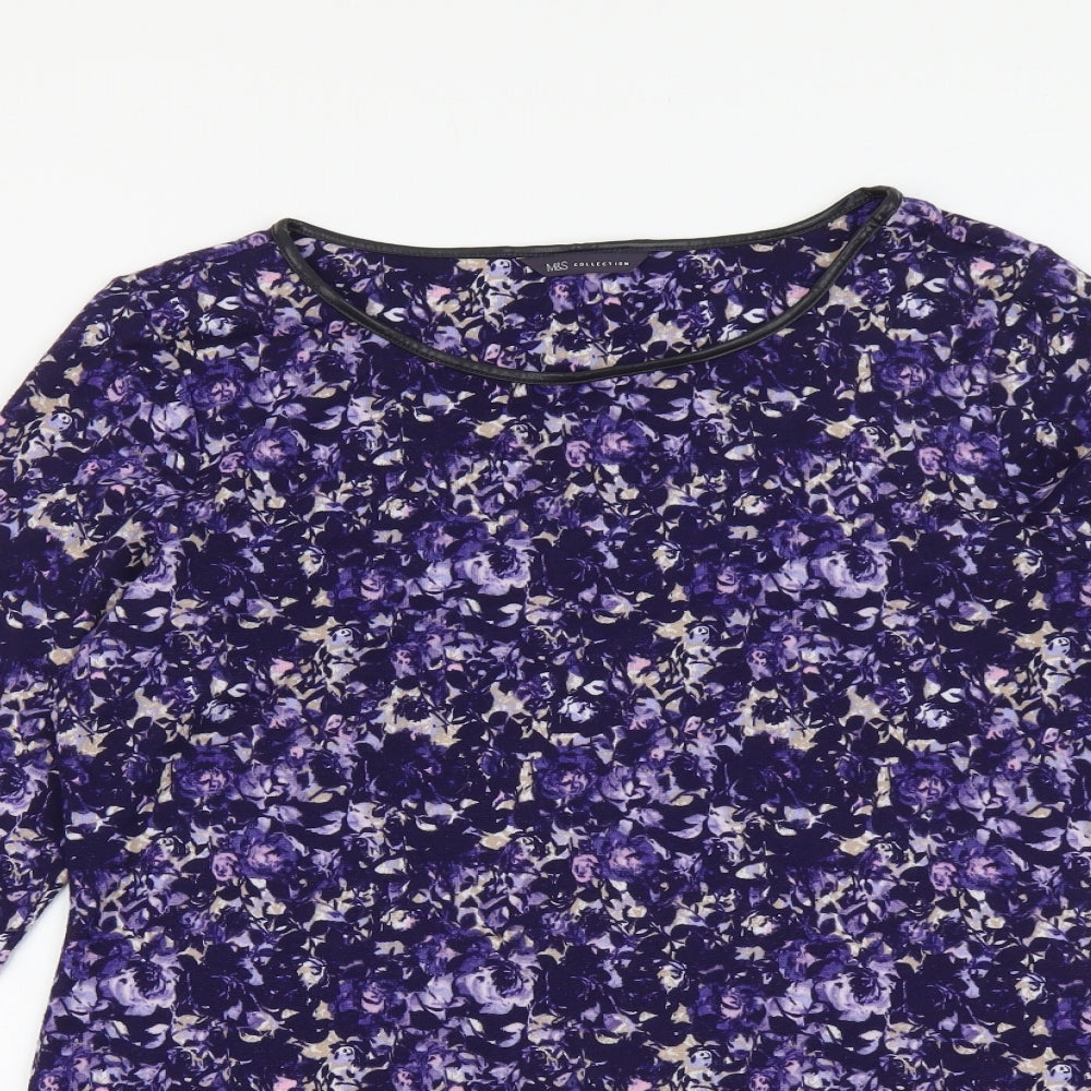 Marks and Spencer Womens Purple Round Neck Geometric Acrylic Pullover Jumper Size 14