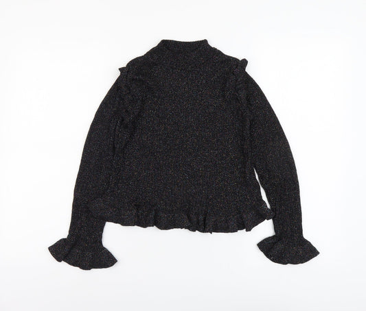 River Island Girls Black Crew Neck Viscose Pullover Jumper Size 9-10 Years Pullover