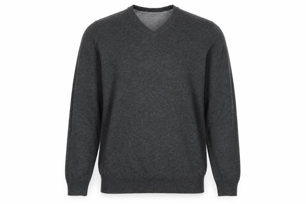 Marks & Spencer Mens Grey V-Neck Cotton Pullover Jumper Size S Long Sleeve