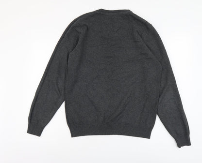 Marks & Spencer Mens Grey V-Neck Cotton Pullover Jumper Size S Long Sleeve