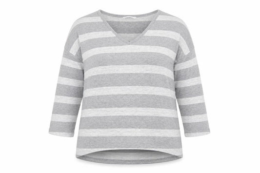 Tu Womens Grey V-Neck Striped Polyester Pullover Jumper Size 16