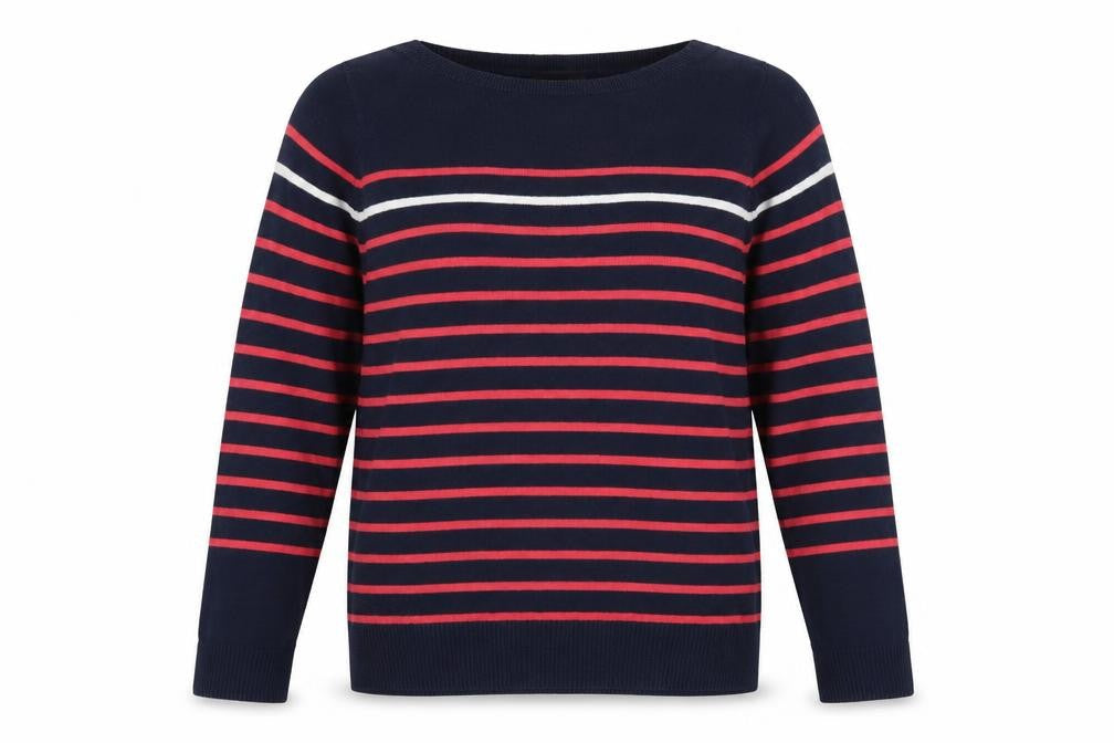 Catherine Malandrino Womens Blue Round Neck Striped Cotton Pullover Jumper Size M