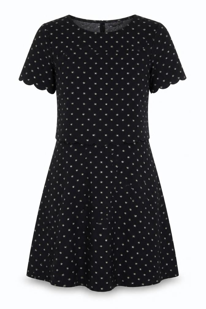 Topshop Womens Black Floral Polyester Fit & Flare Size 6 Round Neck Pullover