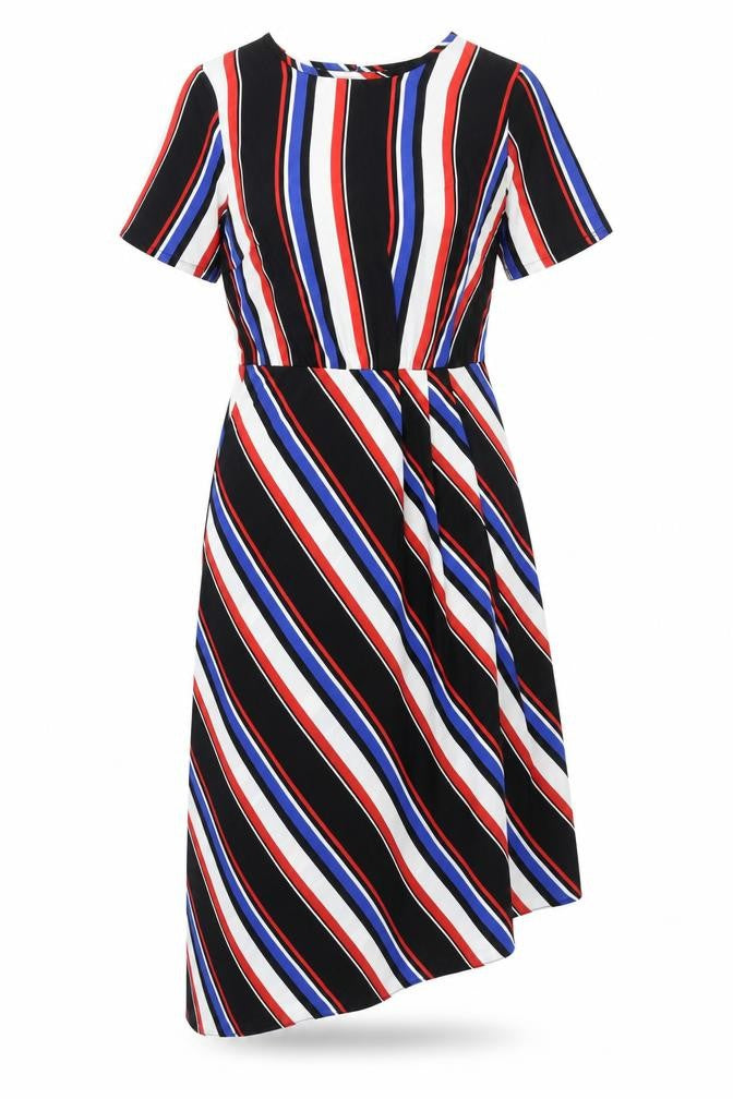 George Womens Multicoloured Striped Polyester Fit & Flare Size 10 Boat Neck Button
