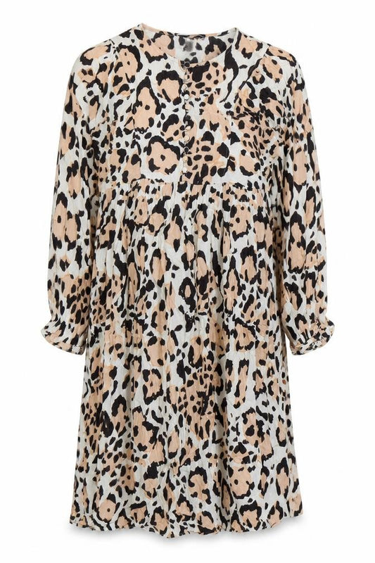 Marks and Spencer Womens Brown Animal Print Viscose A-Line Size 12 Boat Neck Button
