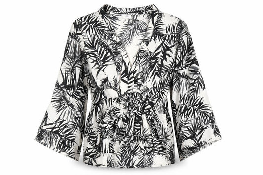 River Island Womens Black Geometric Viscose Wrap Blouse Size 8 V-Neck - Leaf Print