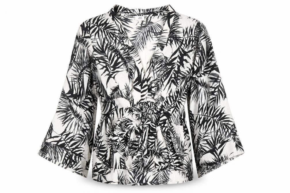River Island Womens Black Geometric Viscose Wrap Blouse Size 8 V-Neck - Leaf Print