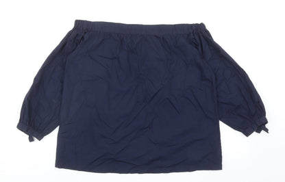 Warehouse Womens Blue Cotton Basic Blouse Size 12 Boat Neck