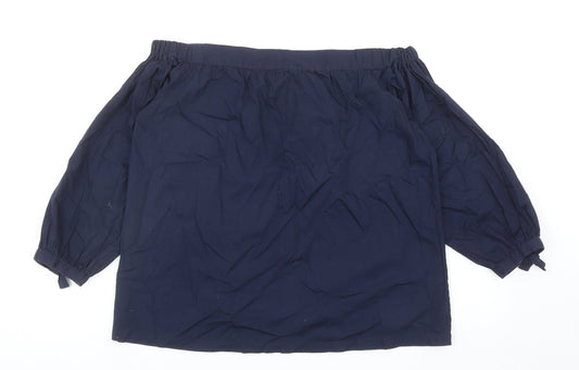 Warehouse Womens Blue Cotton Basic Blouse Size 12 Boat Neck