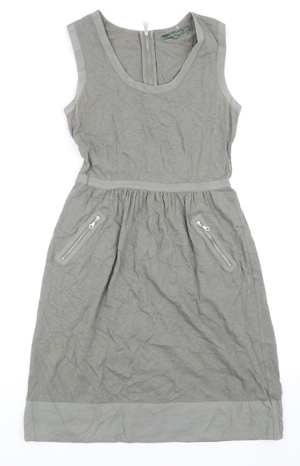 Mint Velvet Womens Green Cotton Tank Dress Size 8 Scoop Neck Zip
