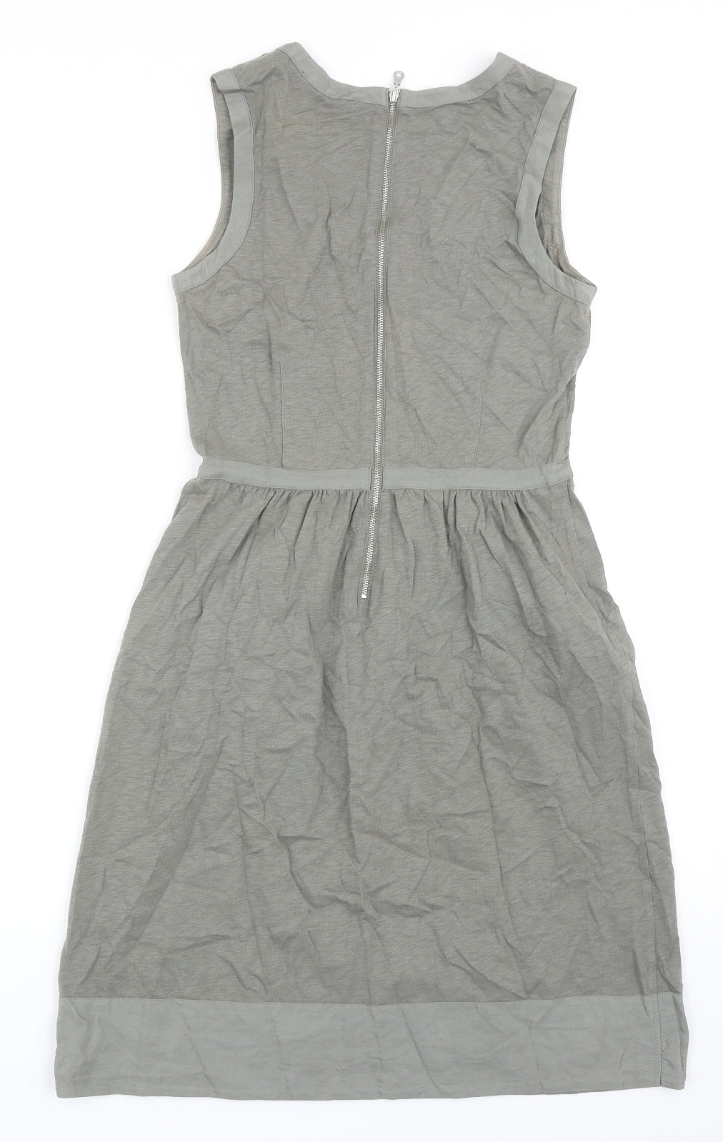 Mint Velvet Womens Green Cotton Tank Dress Size 8 Scoop Neck Zip