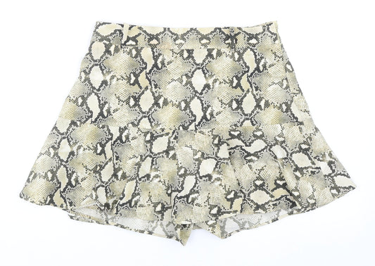 Zara Womens Beige Animal Print Polyester Skort Size M Zip - Snakeskin Pattern
