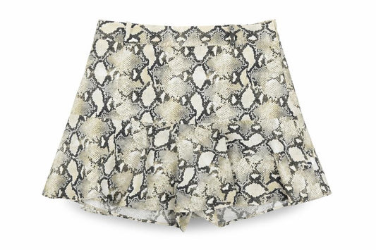 Zara Womens Beige Animal Print Polyester Skort Size M Zip - Snakeskin Pattern