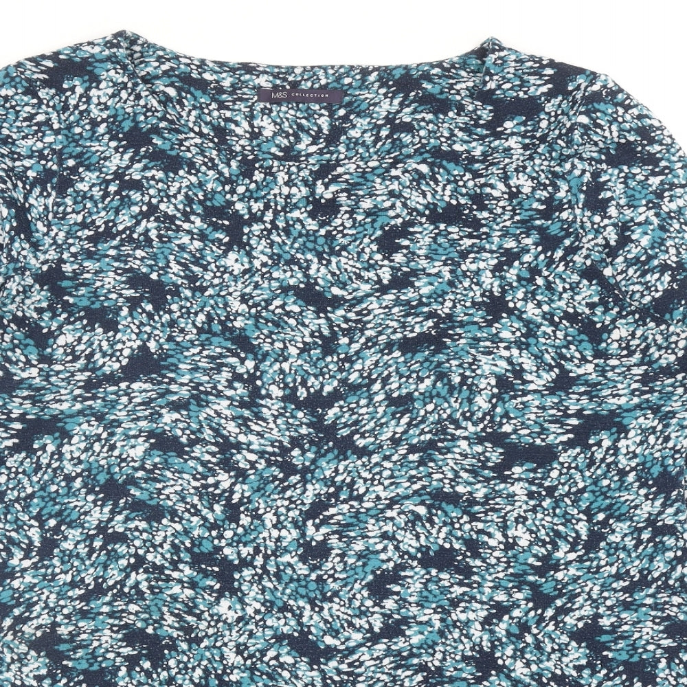 Marks and Spencer Womens Blue Boat Neck Geometric Polyester Pullover Jumper Size 16