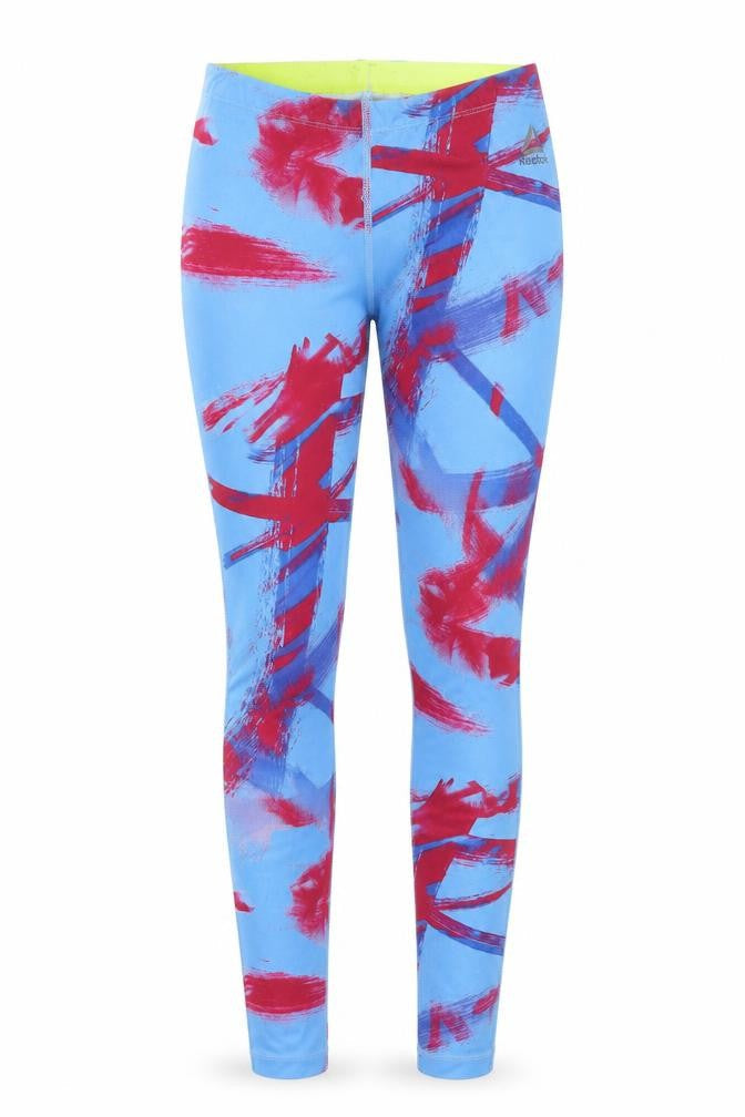 Reebok Womens Blue Geometric Polyester Compression Leggings Size XS Regular Pullover