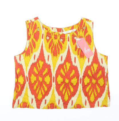 MAX Womens Multicoloured Geometric Viscose Cropped Tank Size L Boat Neck