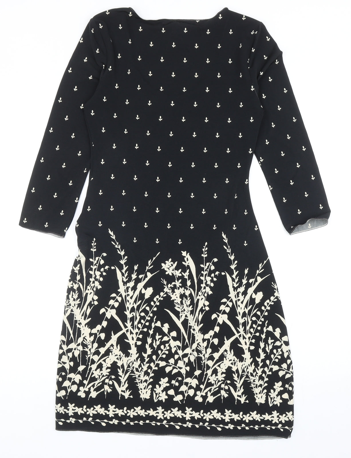 Studio Womens Black Floral Polyester A-Line Size S Scoop Neck Pullover