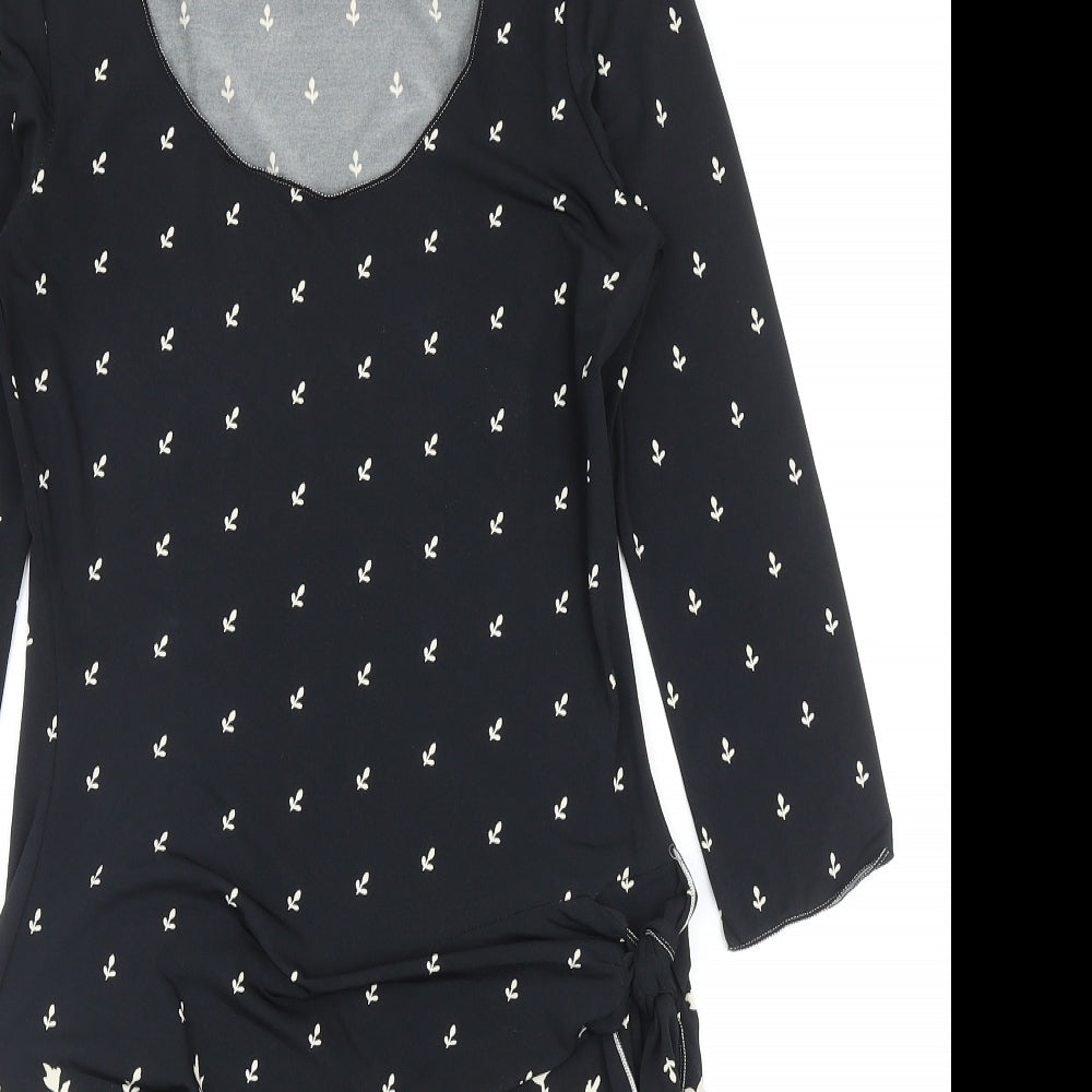 Studio Womens Black Floral Polyester A-Line Size S Scoop Neck Pullover