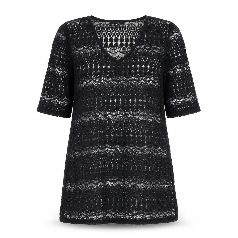 New Look Womens Black Geometric Polyester A-Line Size S V-Neck Pullover