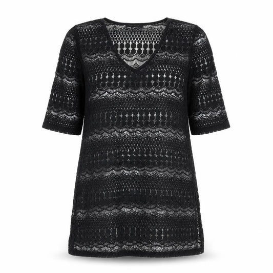 New Look Womens Black Geometric Polyester A-Line Size S V-Neck Pullover