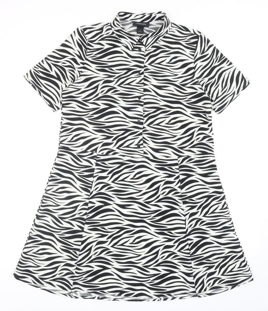 Monki Womens Black Animal Print Polyester Shirt Dress Size S Collared Button - Zebra Pattern