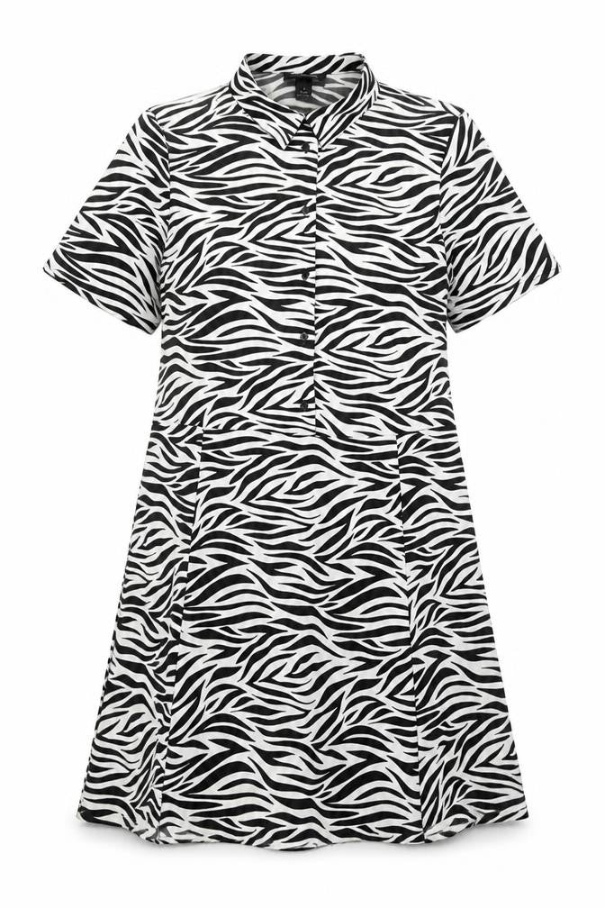 Monki Womens Black Animal Print Polyester Shirt Dress Size S Collared Button - Zebra Pattern