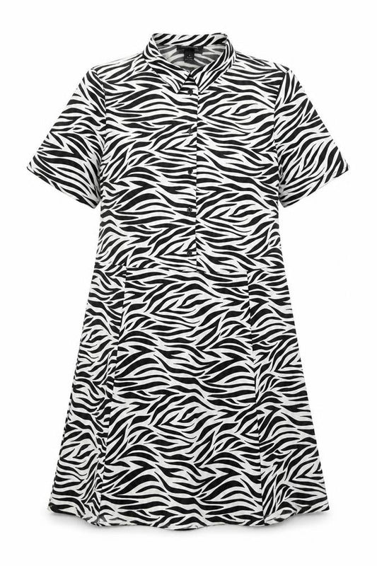 Monki Womens Black Animal Print Polyester Shirt Dress Size S Collared Button - Zebra Pattern