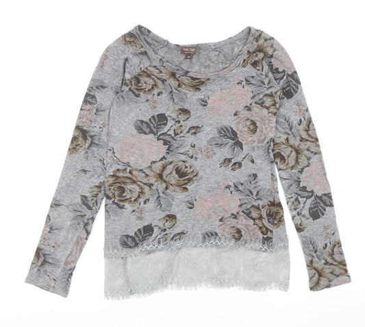 Phase Eight Womens Grey Scoop Neck Floral Viscose Pullover Jumper Size XS - Lace Hem