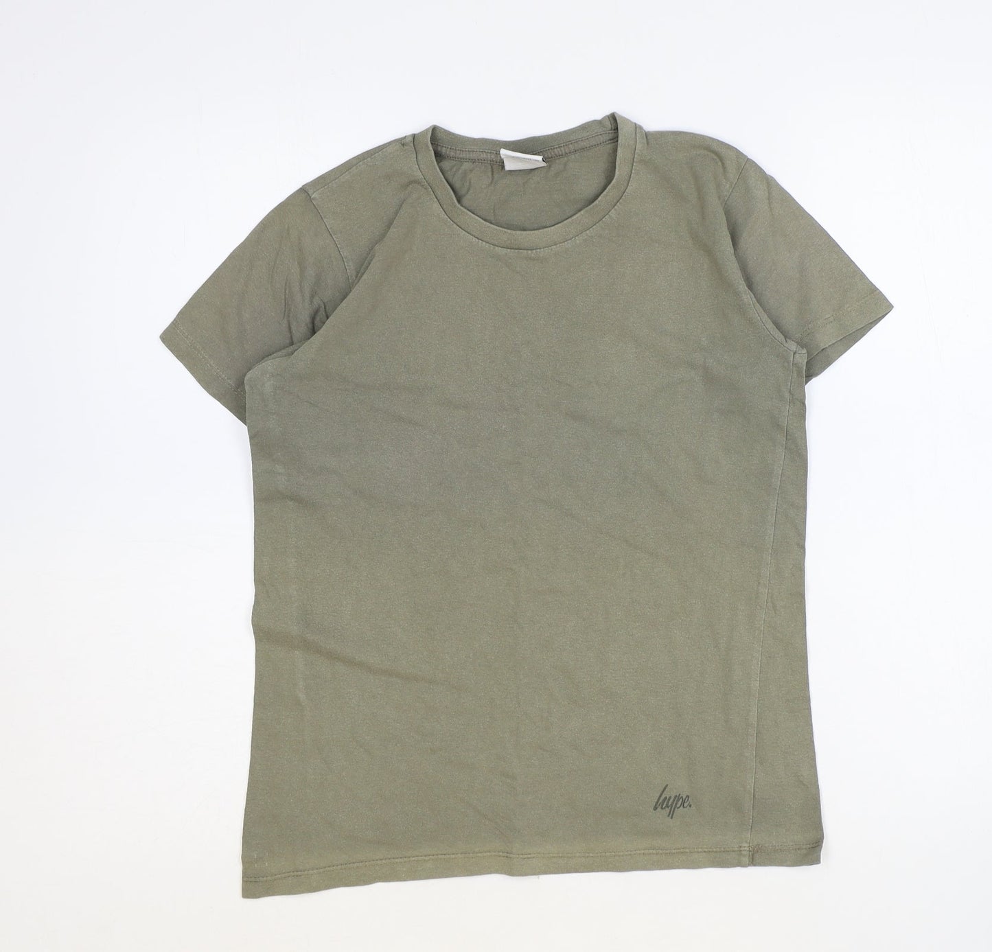 Hype Boys Green Cotton Basic T-Shirt Size 13 Years Round Neck Pullover