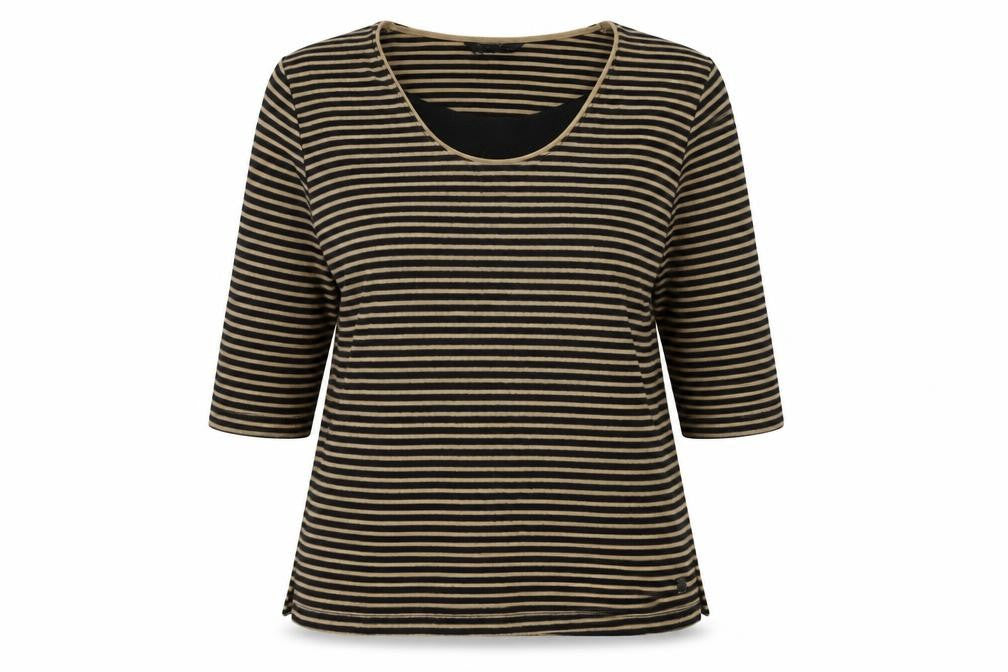 TIGI Womens Brown Striped Polyester Basic Blouse Size 12 Scoop Neck - Size 12-14