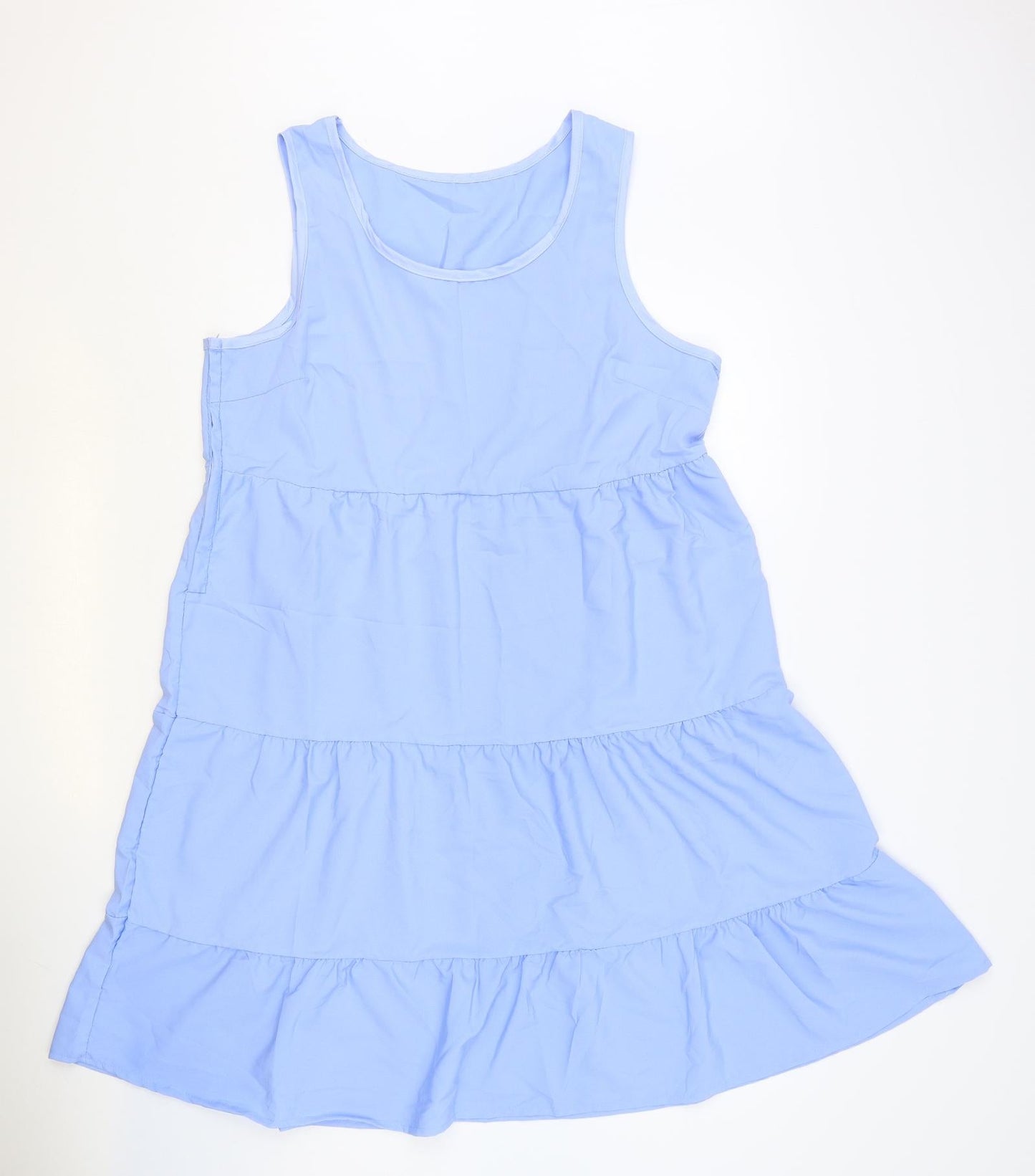 Preworn Womens Blue Polyester Tank Dress Size XL Scoop Neck Zip - Tiered
