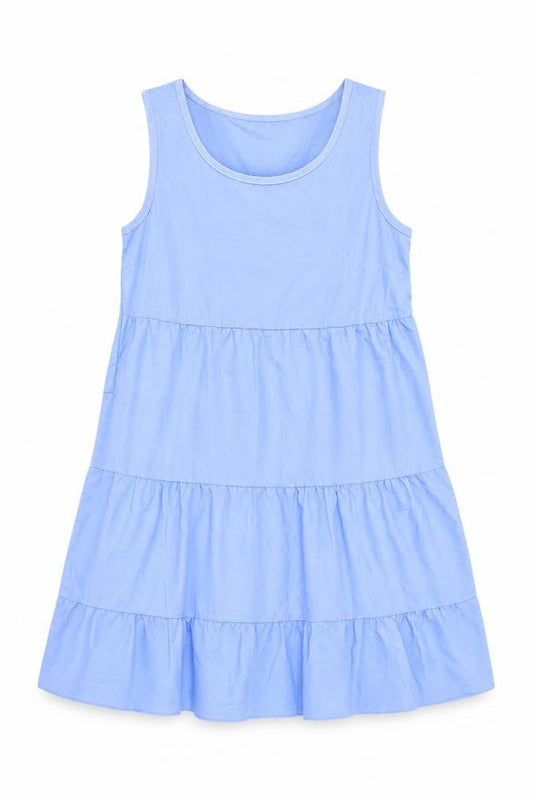 Womens Blue Polyester Tank Dress Size XL Scoop Neck Zip - Tiered