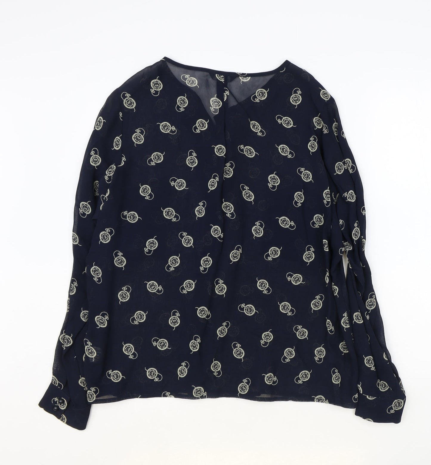 Marks and Spencer Womens Blue Geometric Viscose Basic Blouse Size 14 V-Neck