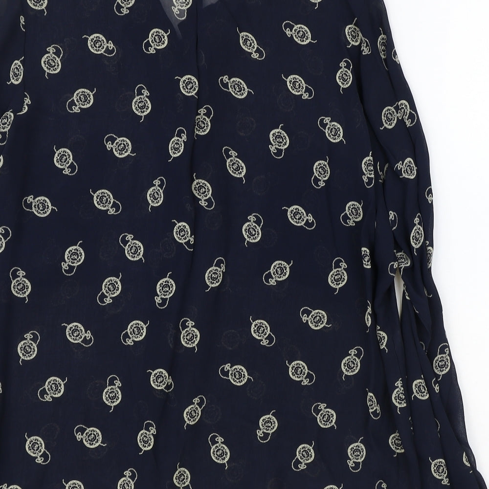 Marks and Spencer Womens Blue Geometric Viscose Basic Blouse Size 14 V-Neck