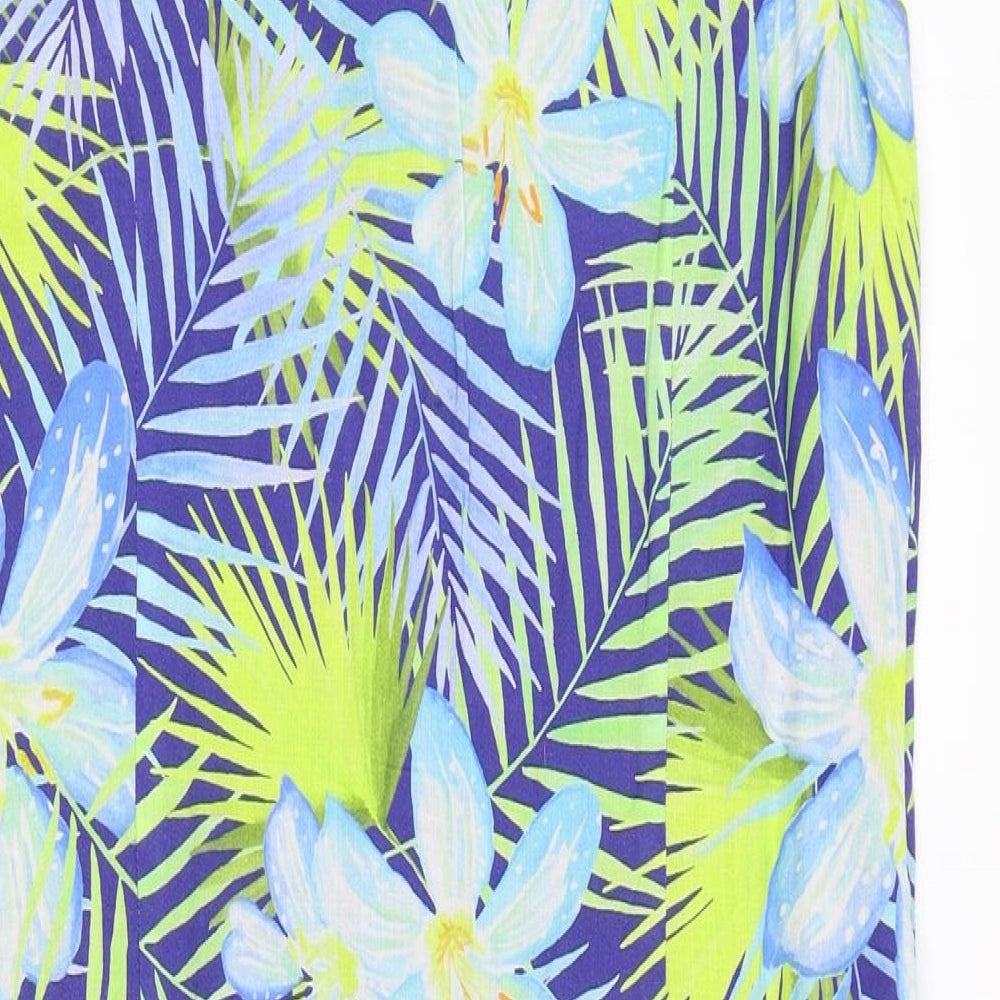 M&Co Womens Blue Floral Viscose Tank Dress Size 10 Boat Neck Button