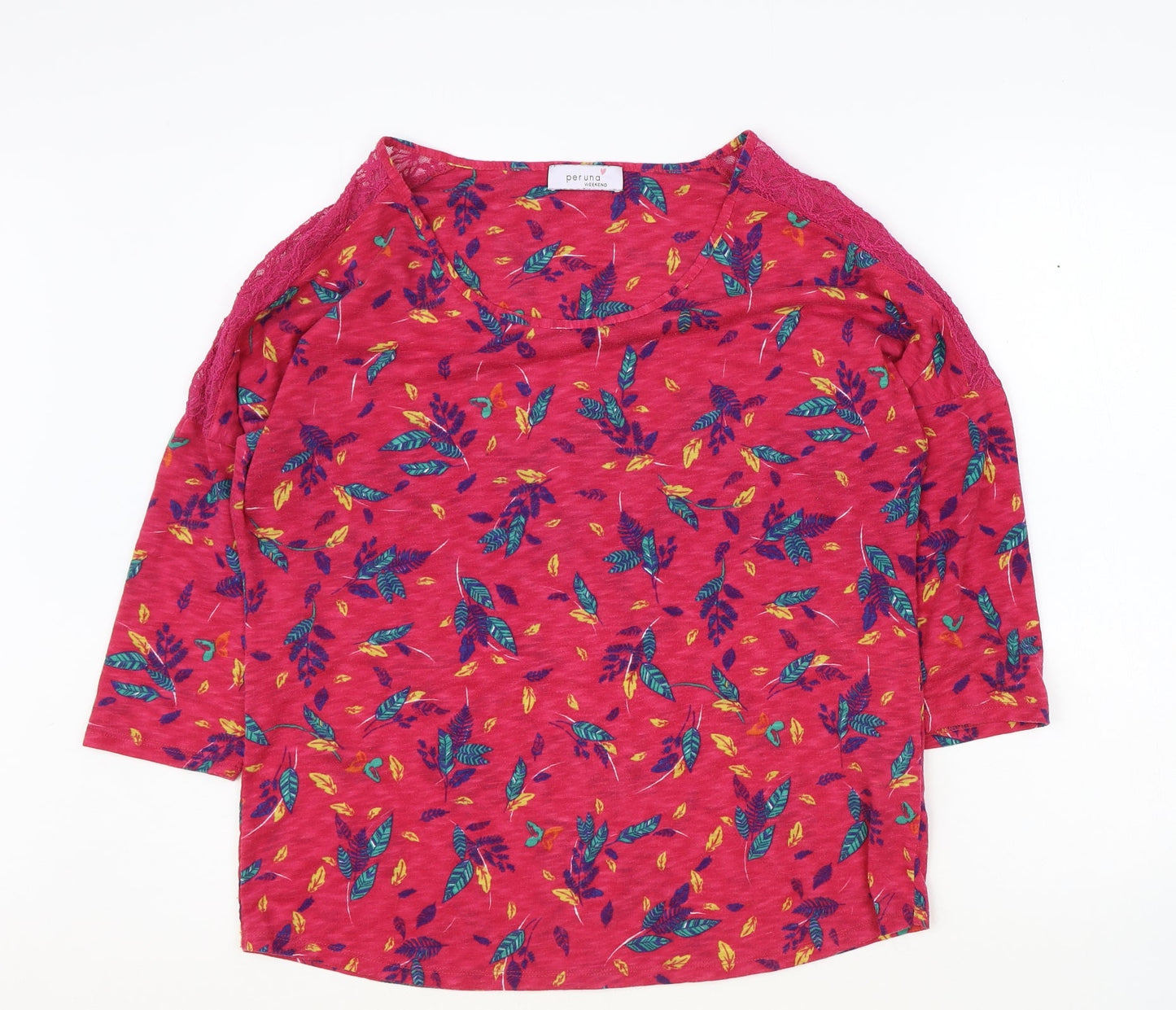 Marks and Spencer Womens Pink Floral Cotton Basic Blouse Size 14 Boat Neck