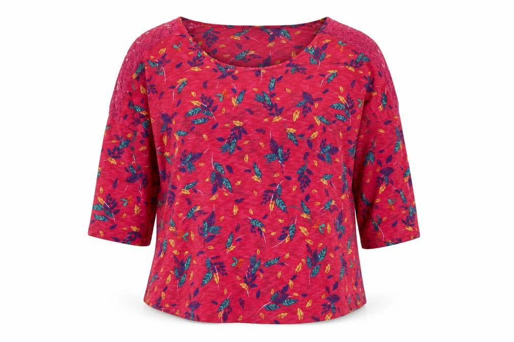 Marks & Spencer Womens Pink Floral Cotton Basic Blouse Size 14 Boat Neck
