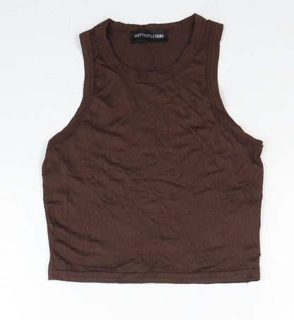 PRETTYLITTLETHING Womens Brown Viscose Basic Tank Size 4 Round Neck