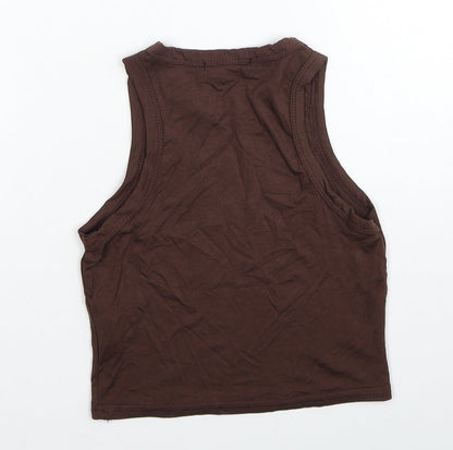 PRETTYLITTLETHING Womens Brown Viscose Basic Tank Size 4 Round Neck