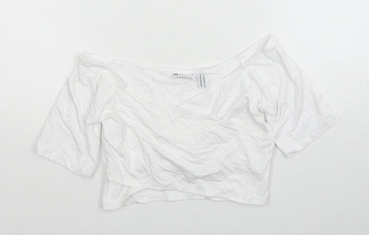 ASOS Womens White Viscose Cropped T-Shirt Size 4 Boat Neck