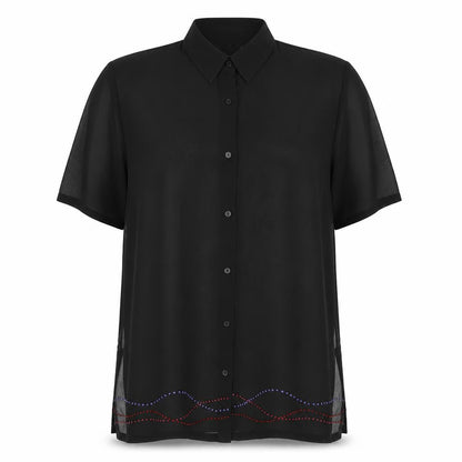 Resort Womens Black Polyester Basic Button-Up Size 14 Collared