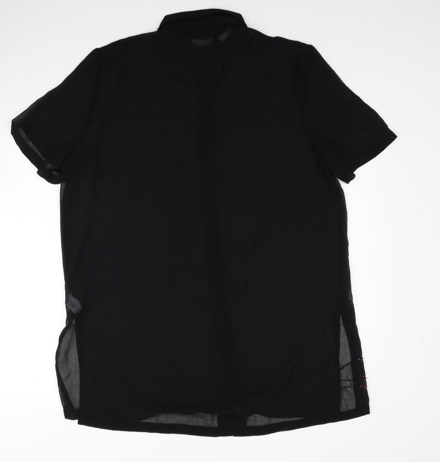 Resort Womens Black Polyester Basic Button-Up Size 14 Collared