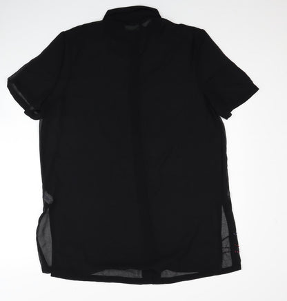 Resort Womens Black Polyester Basic Button-Up Size 14 Collared