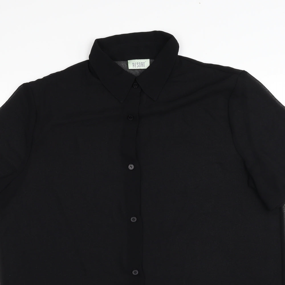 Resort Womens Black Polyester Basic Button-Up Size 14 Collared