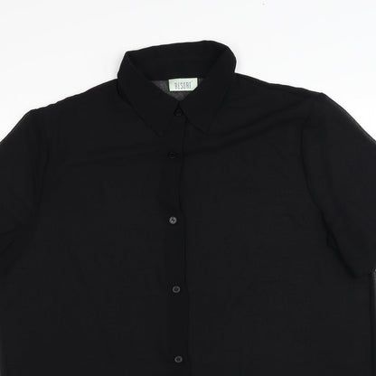 Resort Womens Black Polyester Basic Button-Up Size 14 Collared